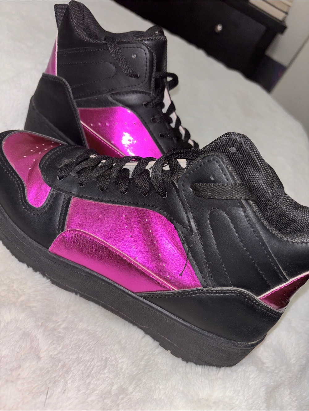 Black & Metallic Pink Women's High-Top Sneakers